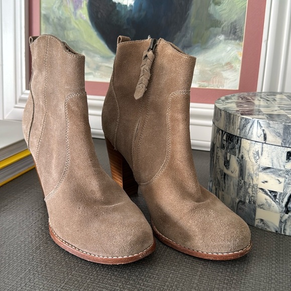 Joie Dalton Tan Suede Leather Side Zip Block High Heel Boot Size 38 - Picture 1 of 3